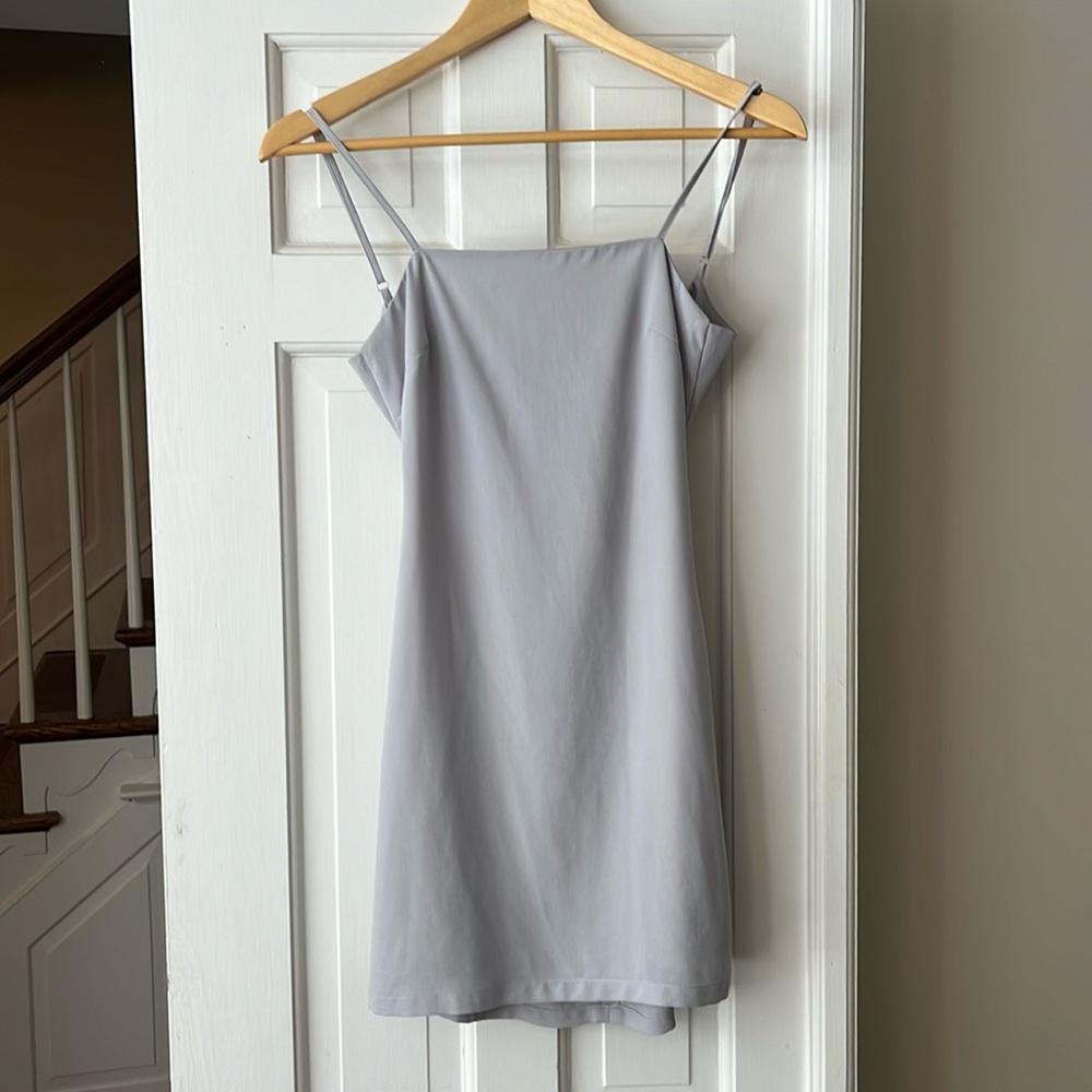Lulus grey mini dress with tie back detail